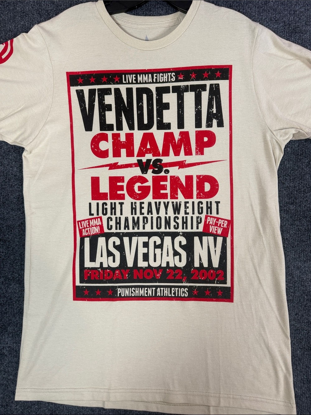 Punishment Athletics Men's Medium Vendetta Champ vs Legend MMA T Shirt Cream